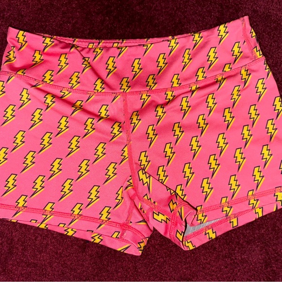 iAB mfg pink lighting bolt spandex Shorts women’s medium 8 - Picture 1 of 3